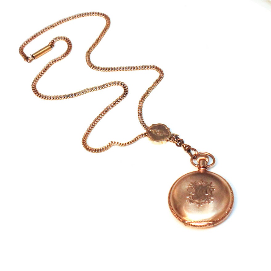 Circa 1894 14K Yellow Gold Elgin Pocket Watch and Chain