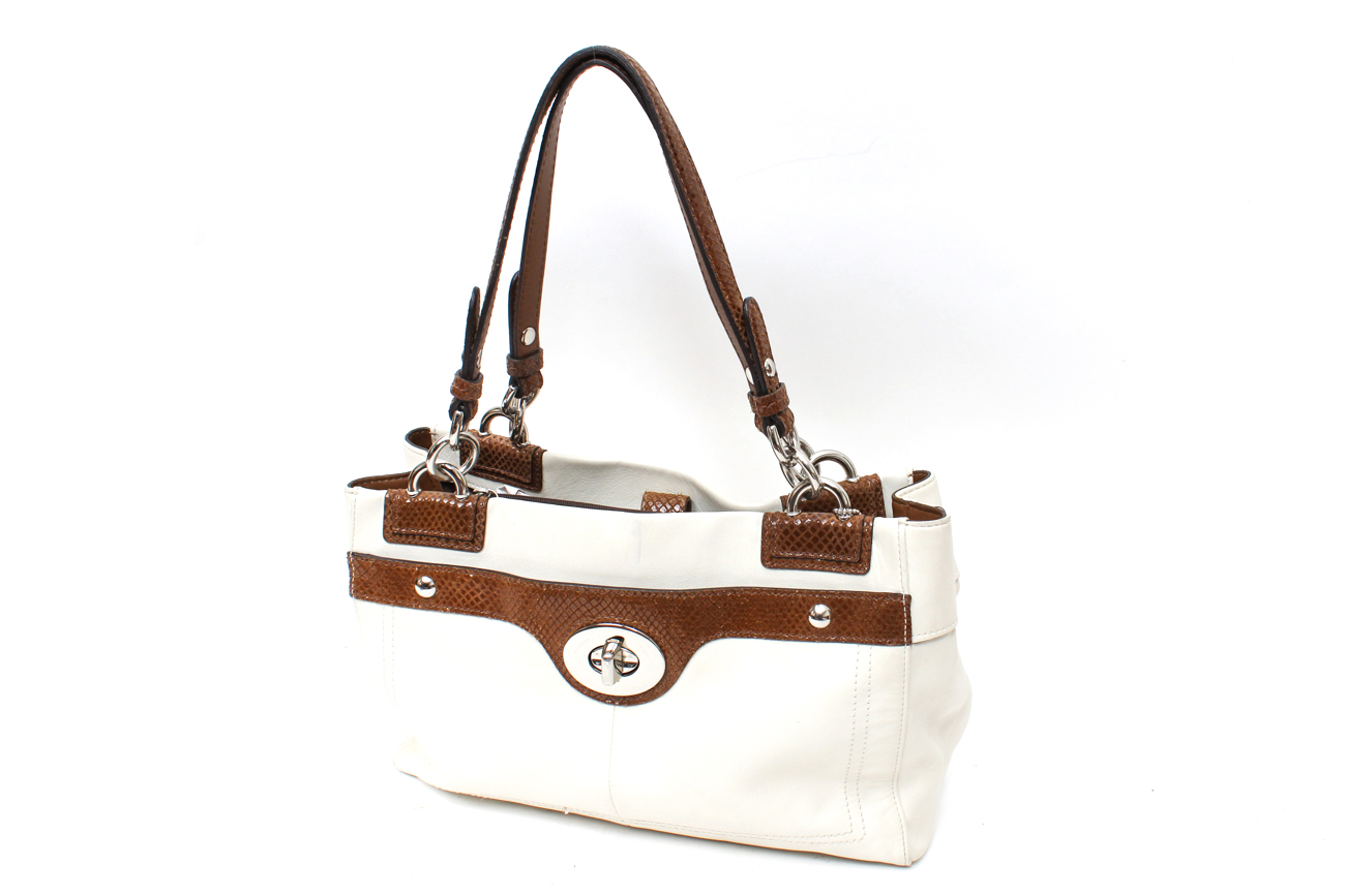 Classic Cream and Croc Embossed Leather Coach Handbag