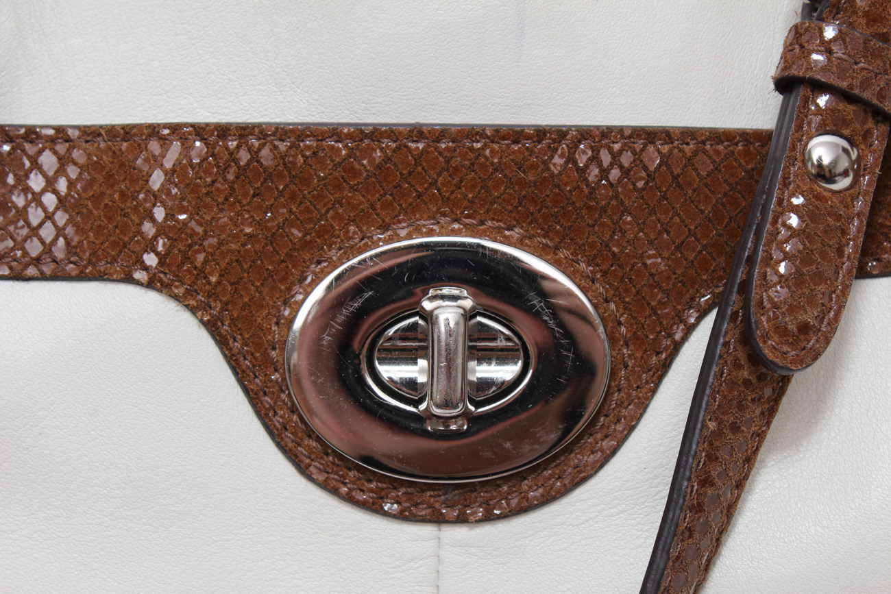 Classic Cream and Croc Embossed Leather Coach Handbag