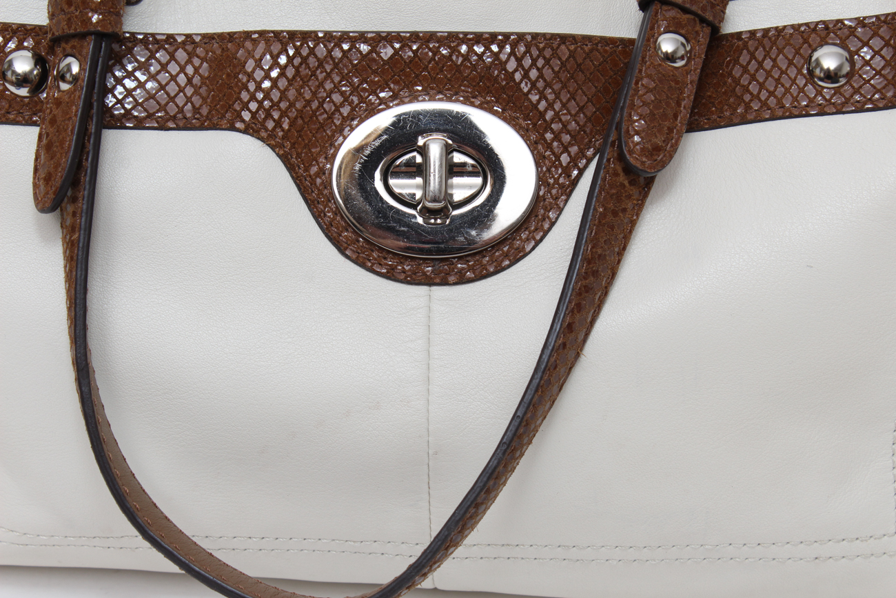 Classic Cream and Croc Embossed Leather Coach Handbag