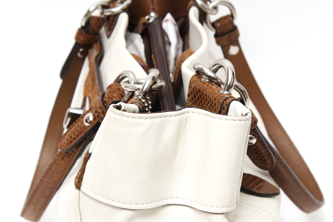 Classic Cream and Croc Embossed Leather Coach Handbag