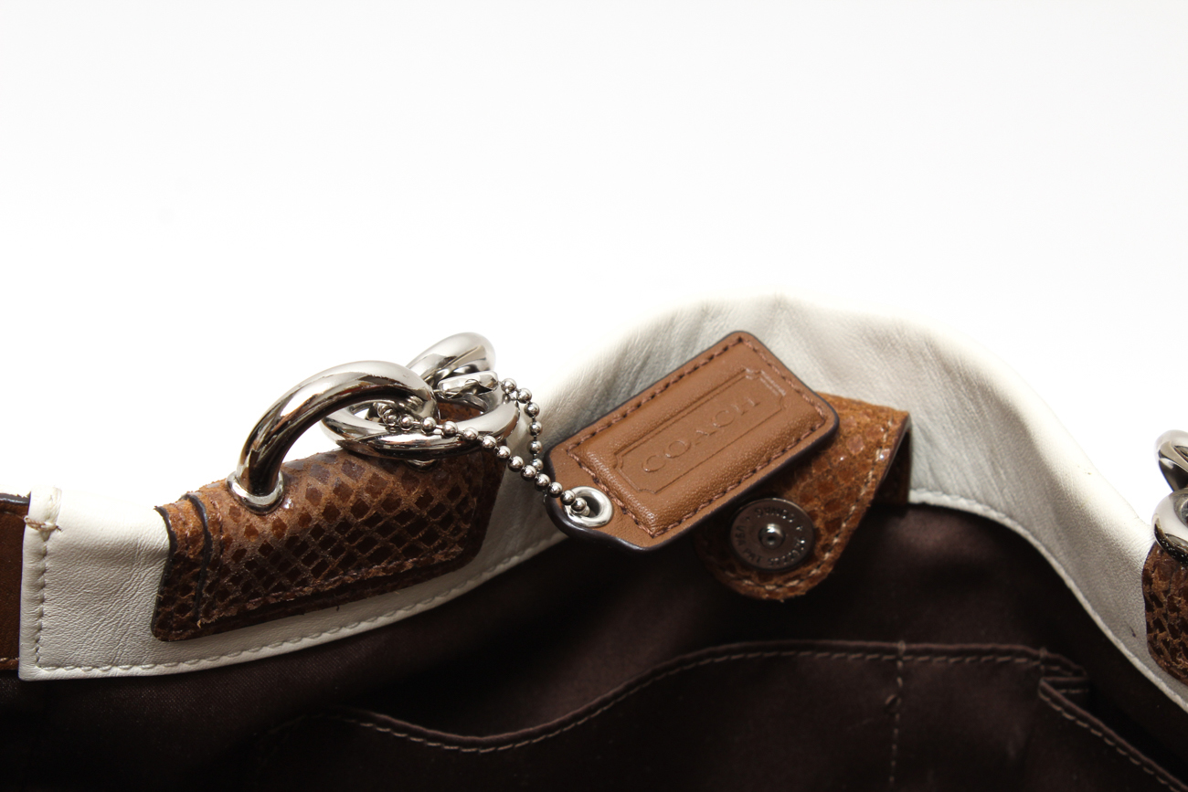 Classic Cream and Croc Embossed Leather Coach Handbag
