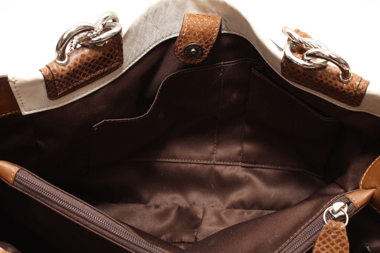 Classic Cream and Croc Embossed Leather Coach Handbag