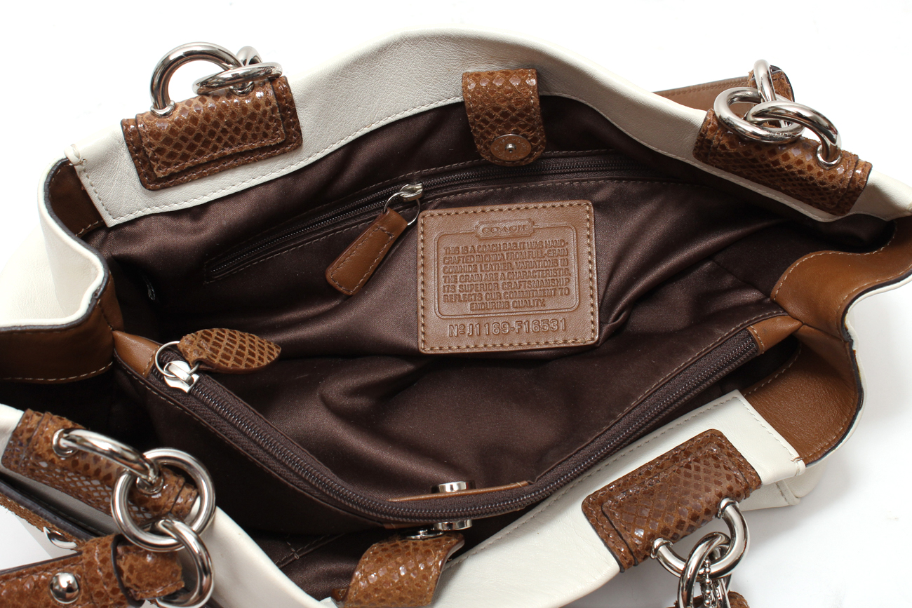 Classic Cream and Croc Embossed Leather Coach Handbag