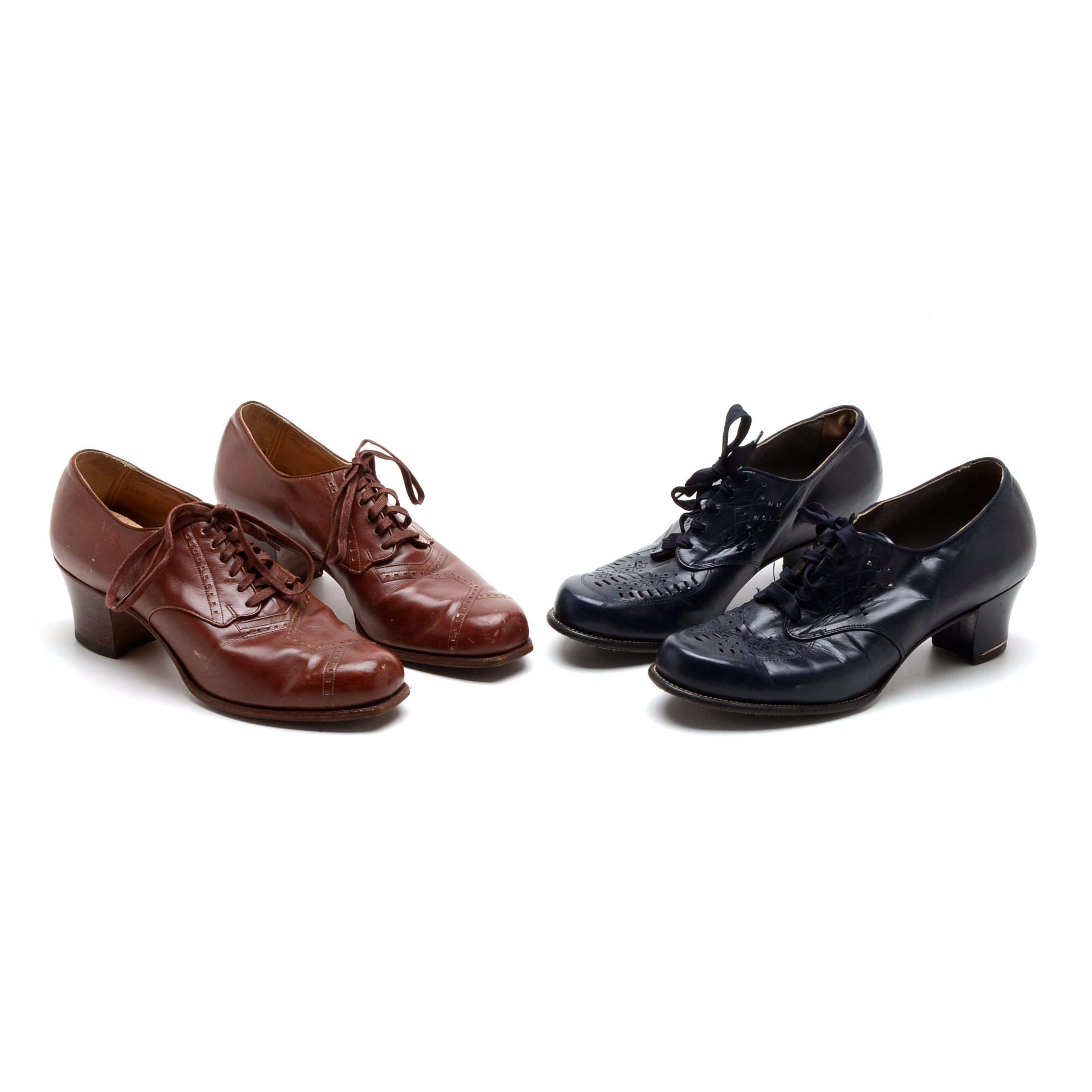 Two Pairs of Women's Vintage Heeled Oxfords