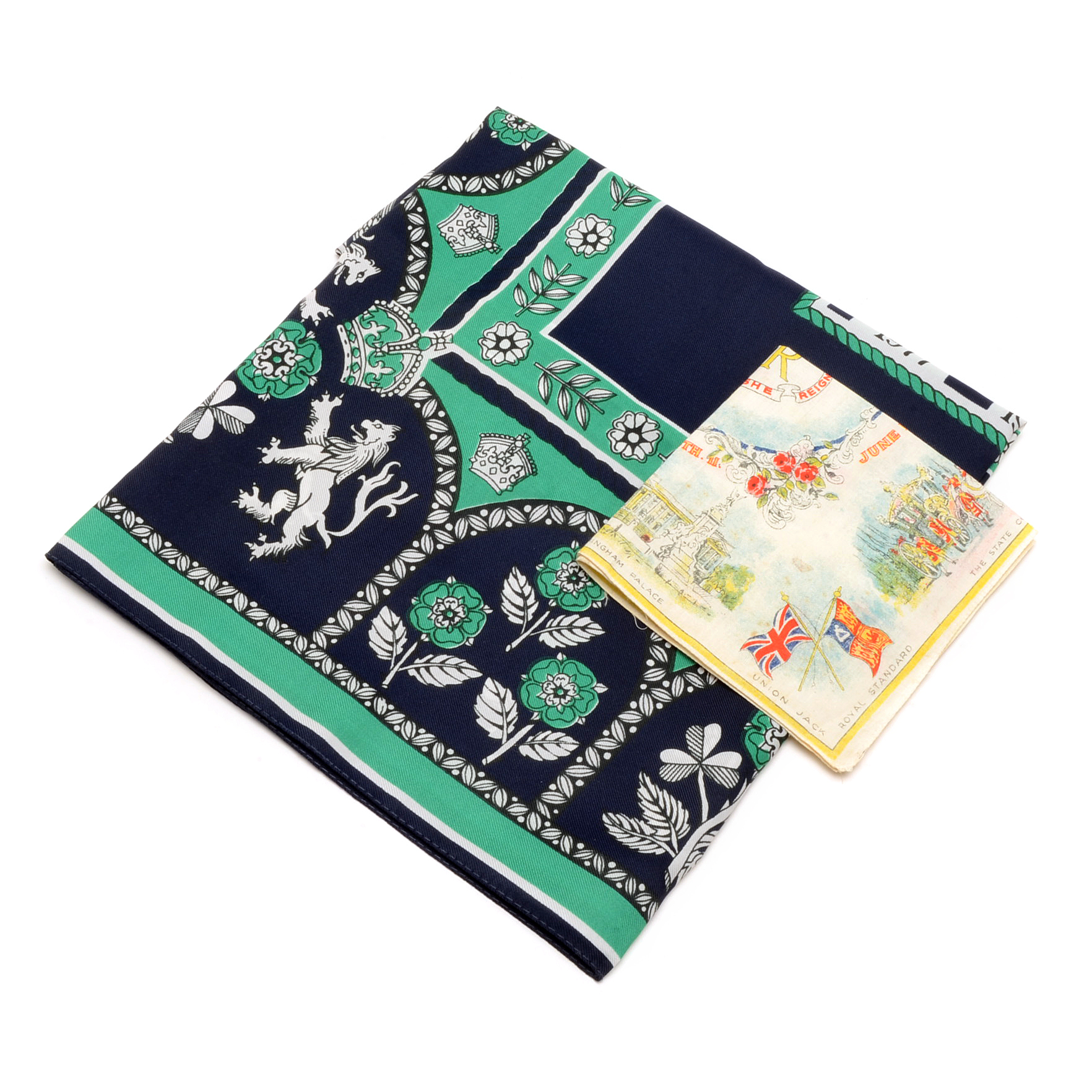 Pair of Vintage Queen Elizabeth II Souvenir Scarves