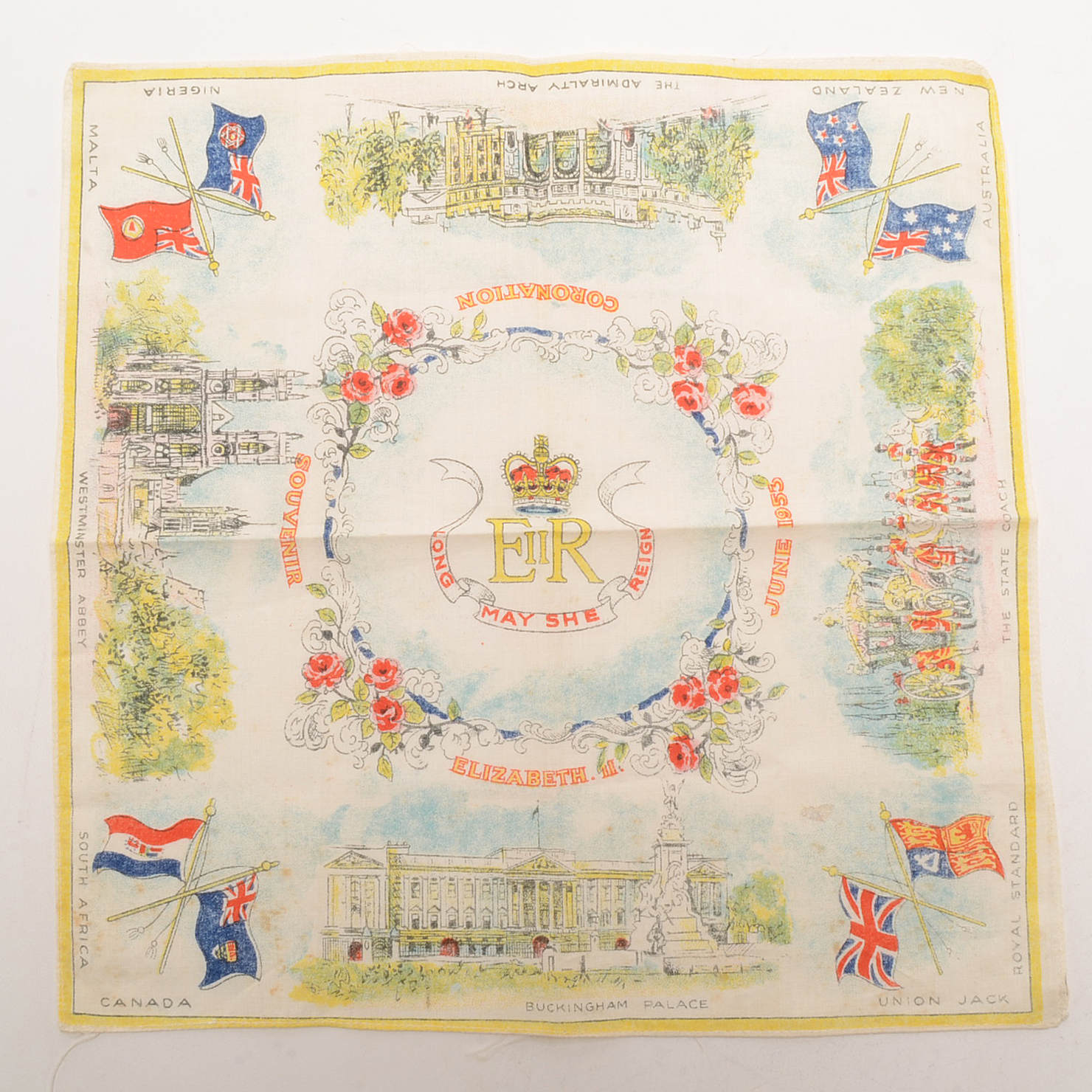 Pair of Vintage Queen Elizabeth II Souvenir Scarves