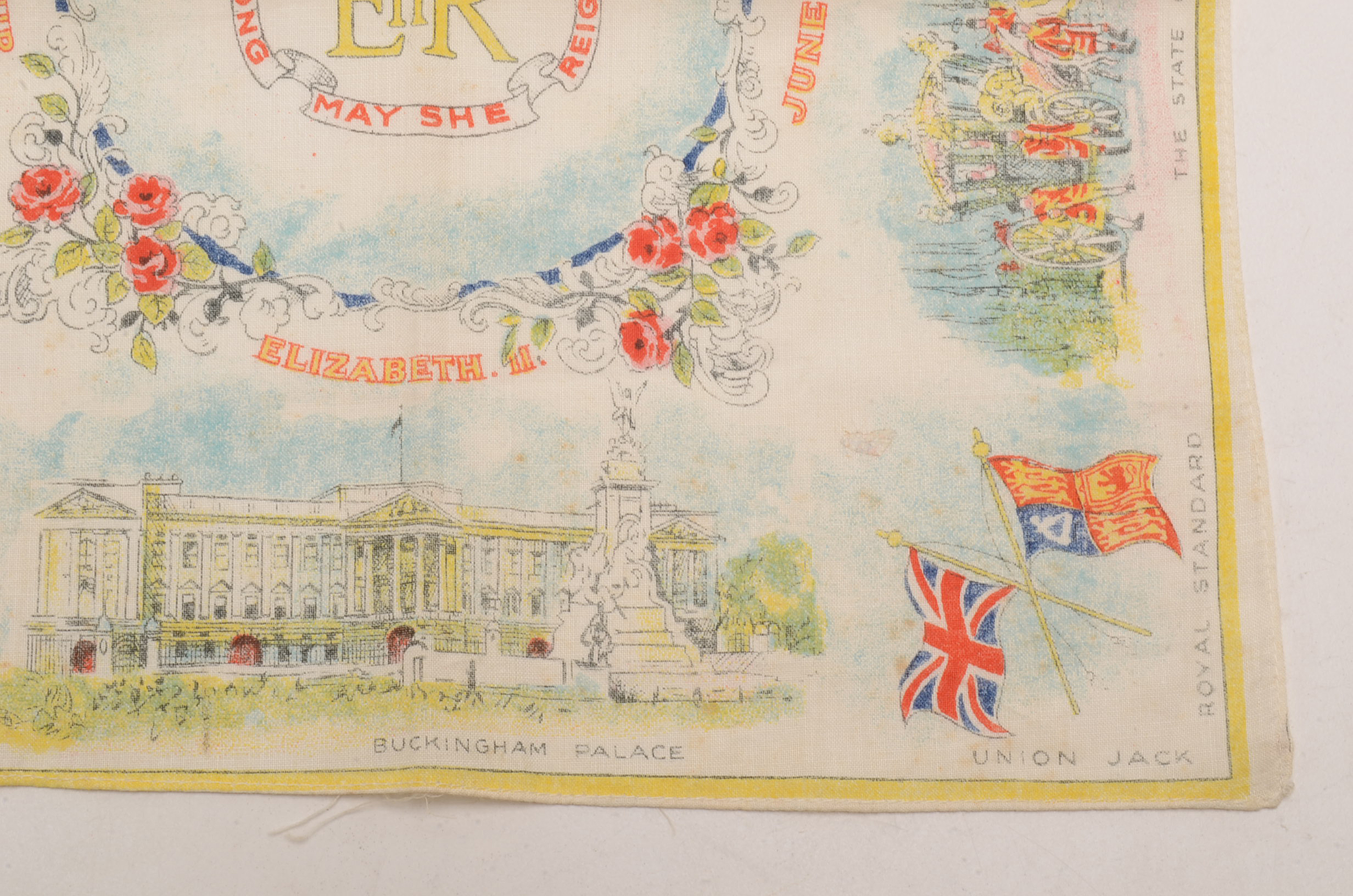 Pair of Vintage Queen Elizabeth II Souvenir Scarves