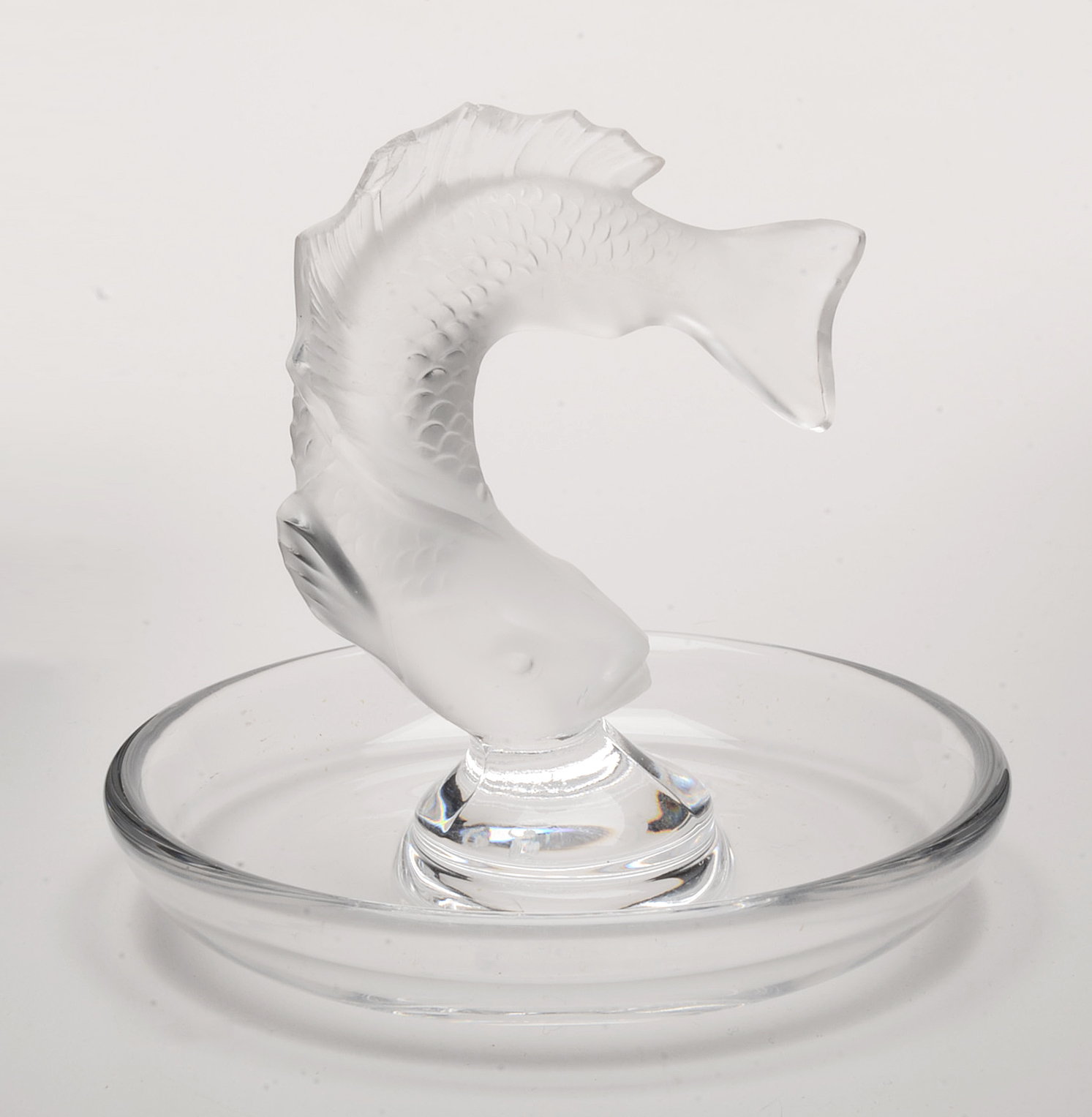 Signed Lalique "Leaping Fish" Ring Dish and Hinged Glass Box