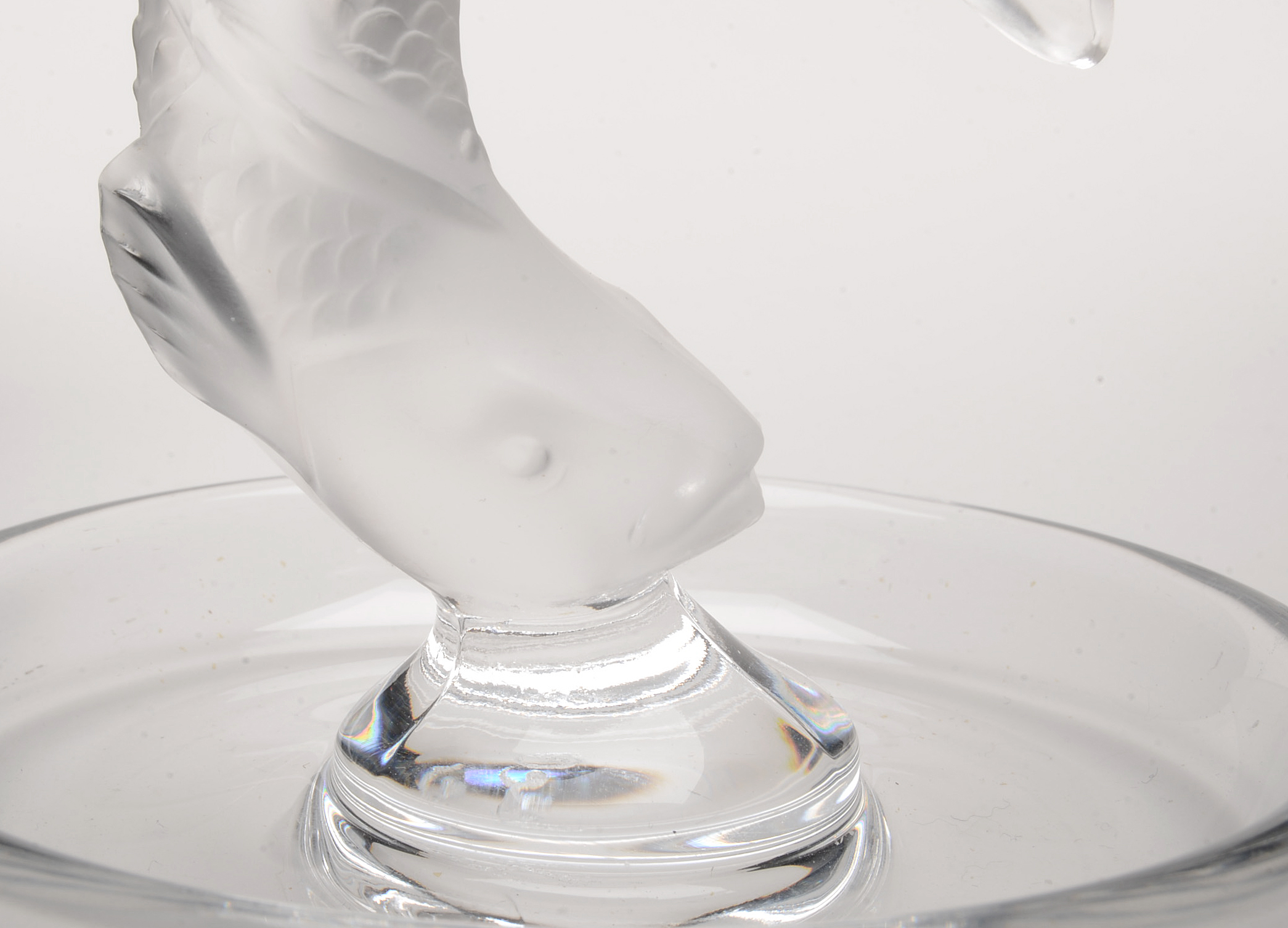 Signed Lalique "Leaping Fish" Ring Dish and Hinged Glass Box