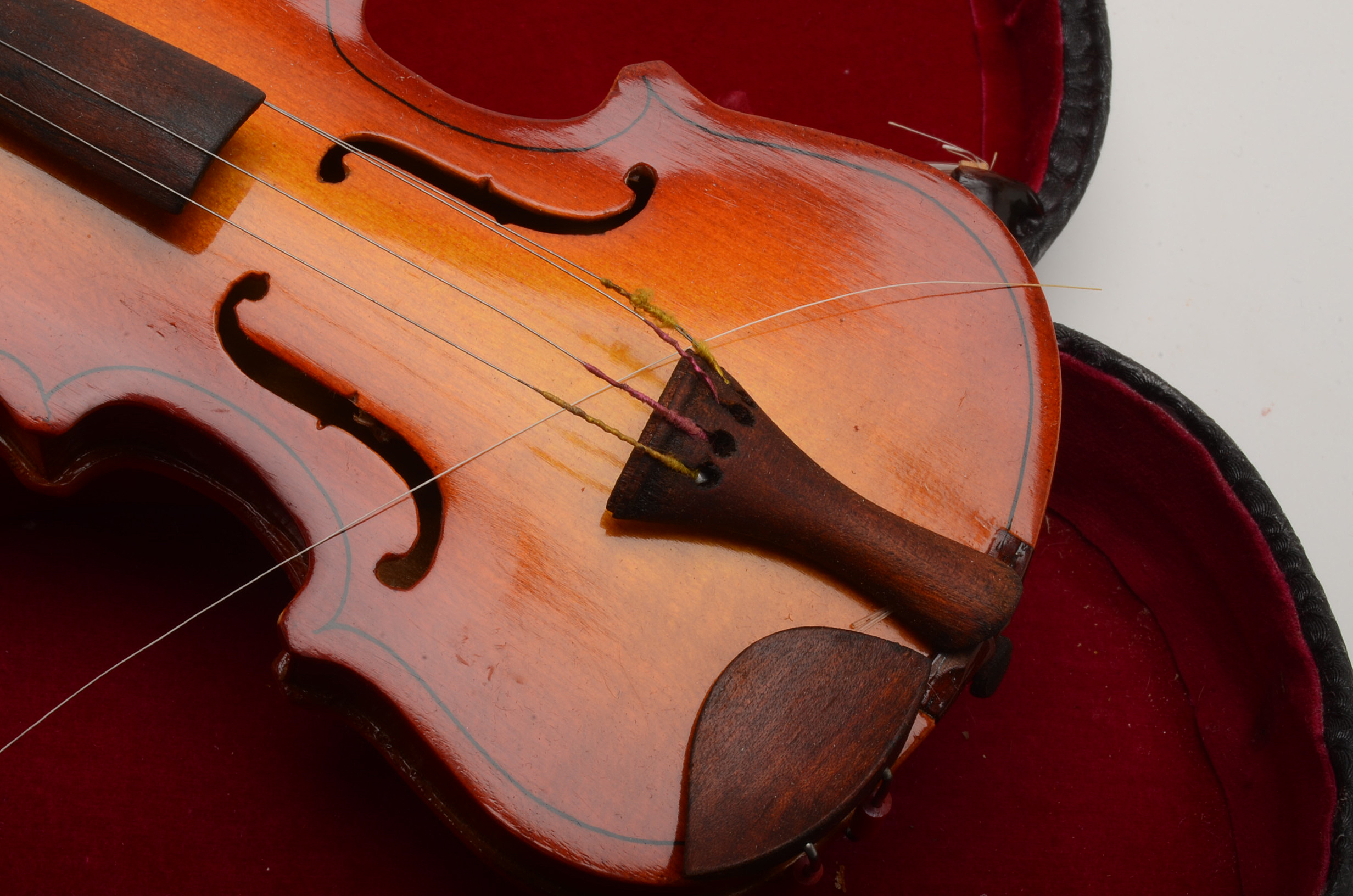 Vintage Tambourine and Miniature Violin