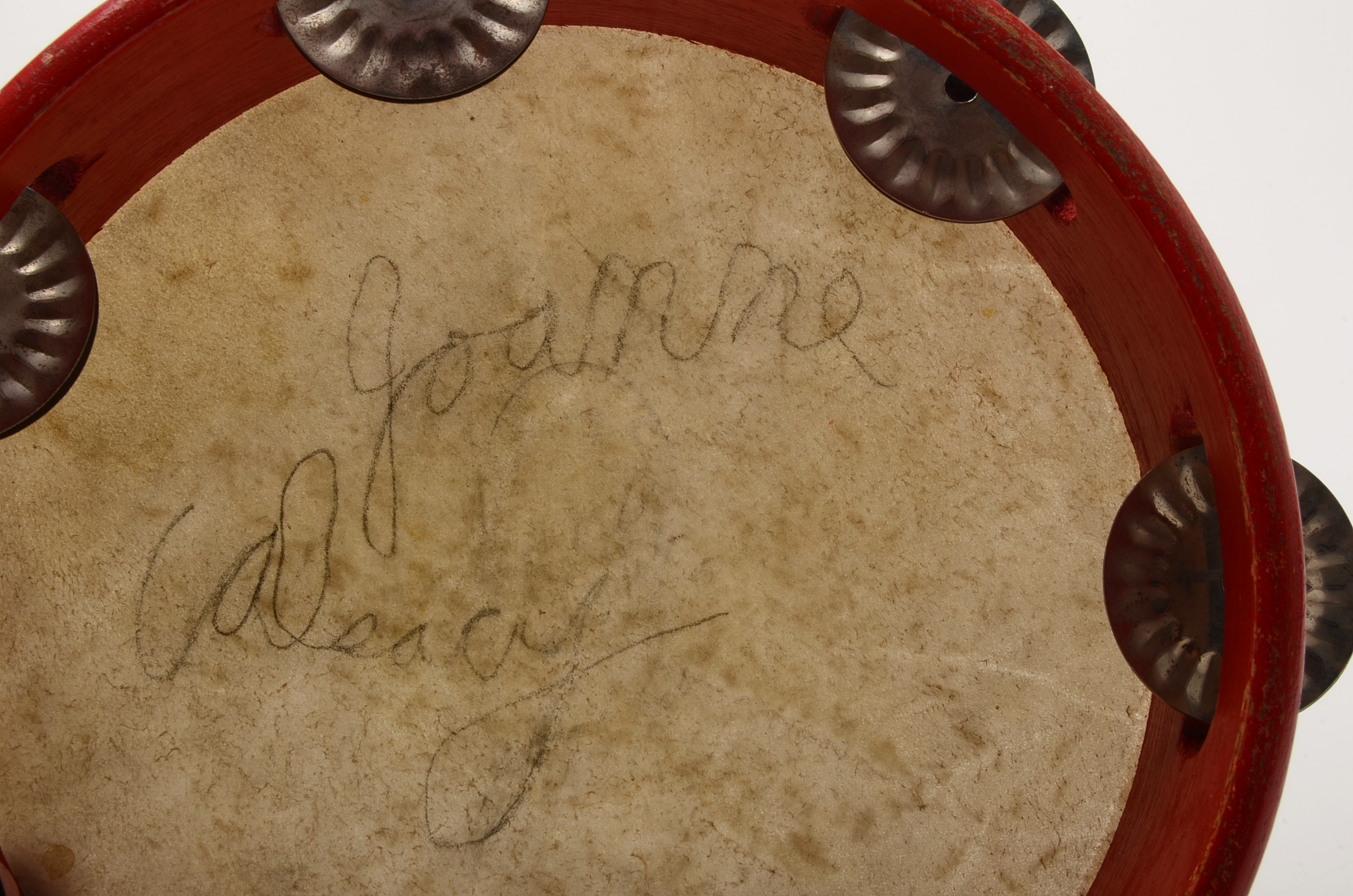 Vintage Tambourine and Miniature Violin