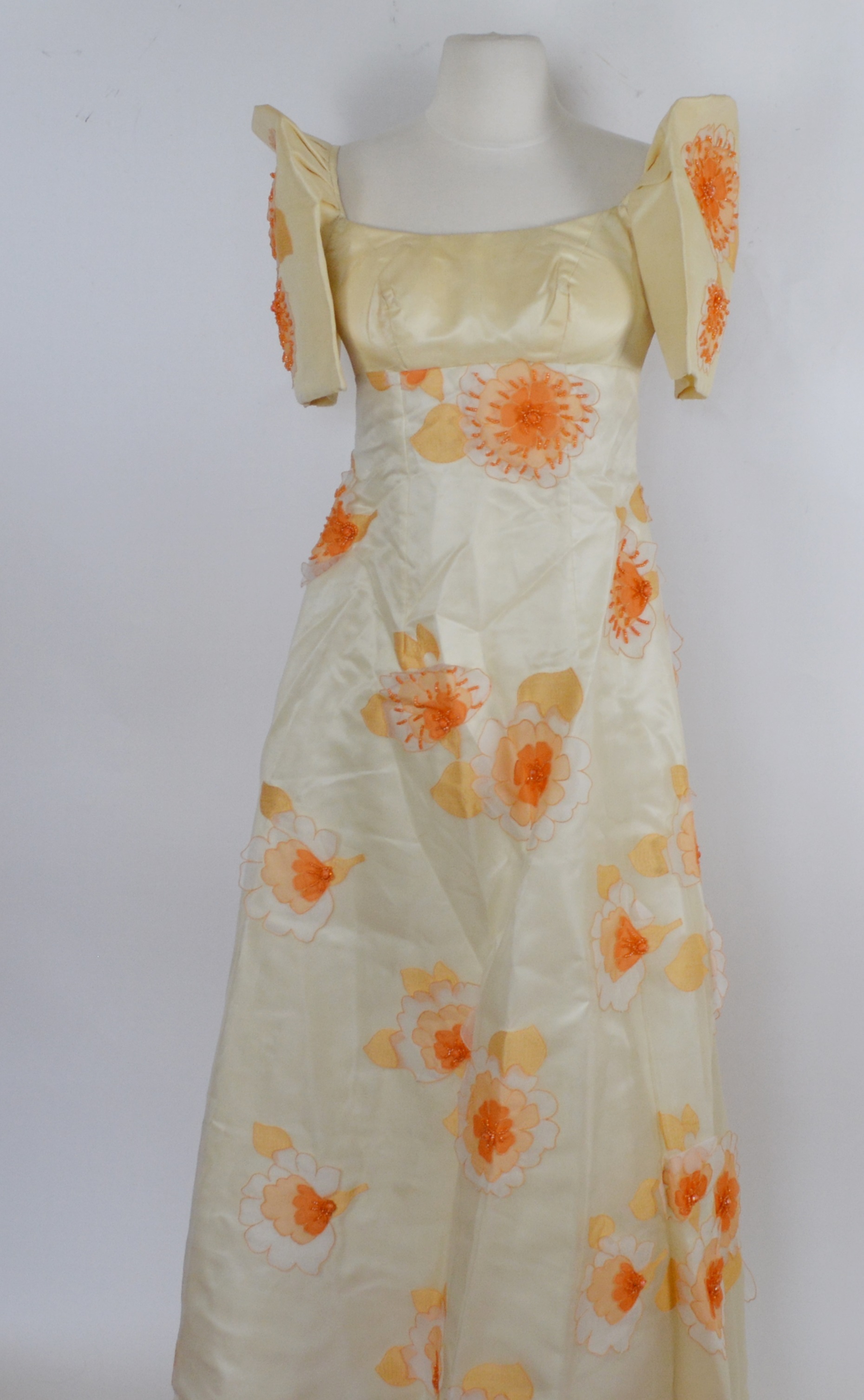 Cream and Peach Floral Applique Terno Long Dress