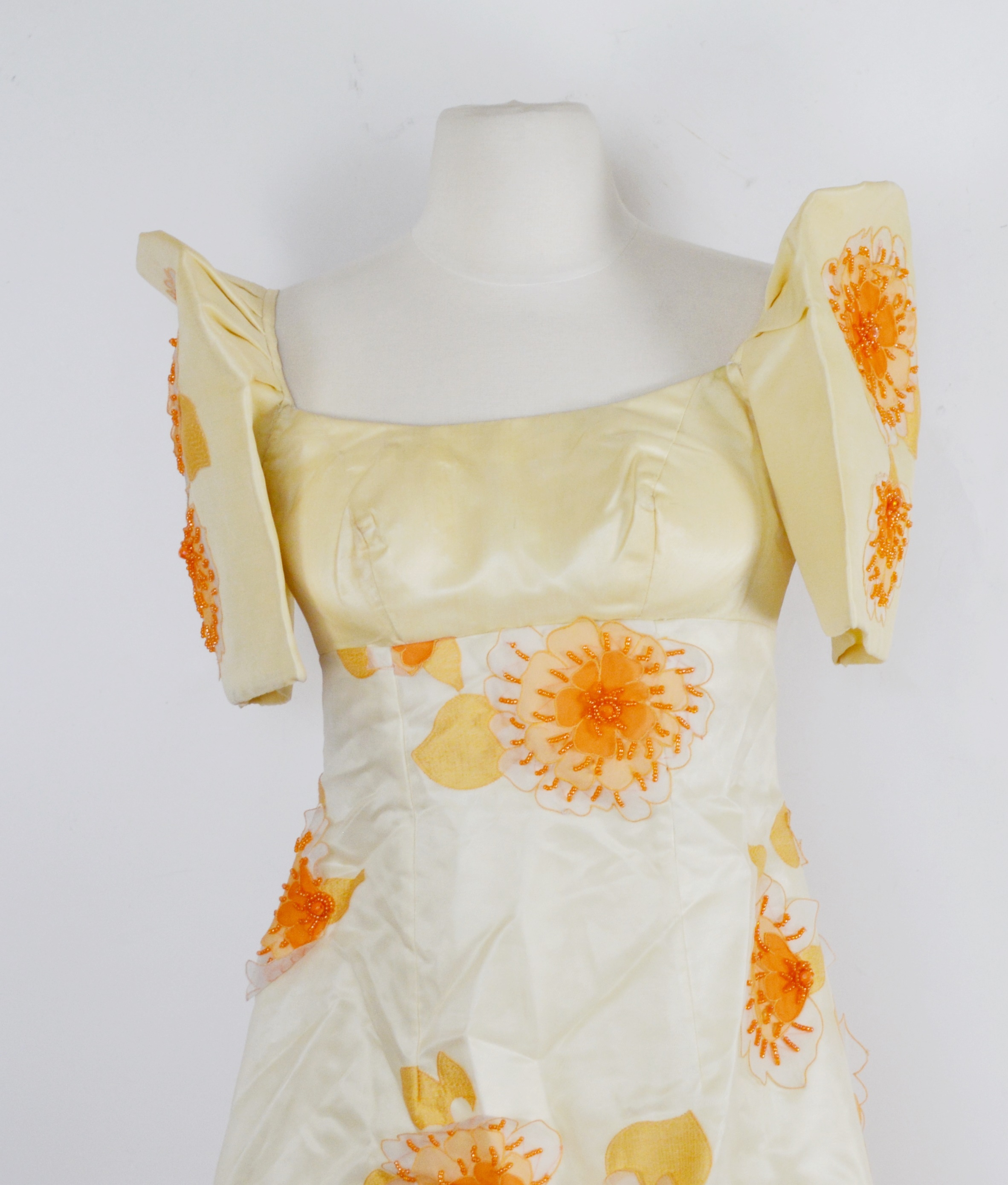 Cream and Peach Floral Applique Terno Long Dress
