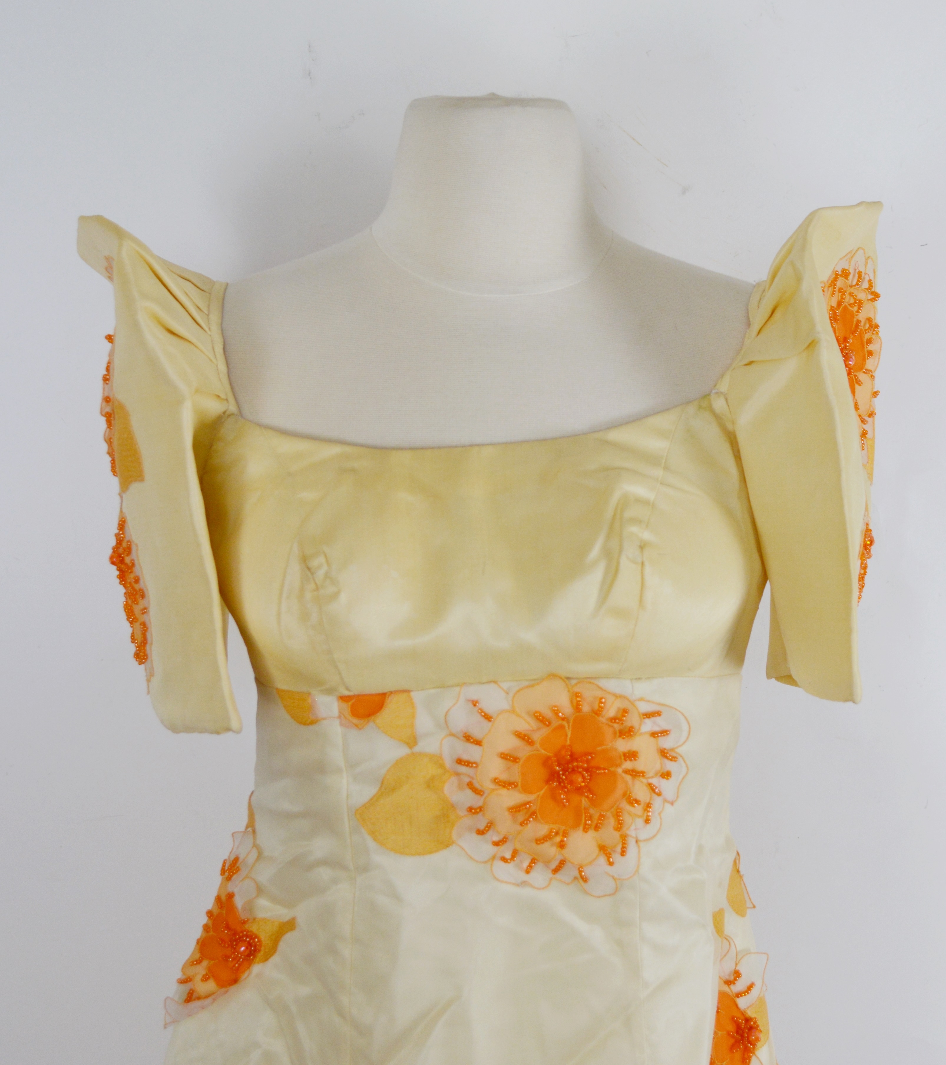 Cream and Peach Floral Applique Terno Long Dress