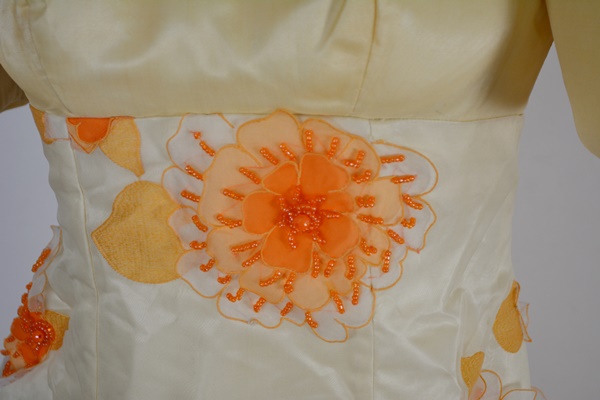 Cream and Peach Floral Applique Terno Long Dress