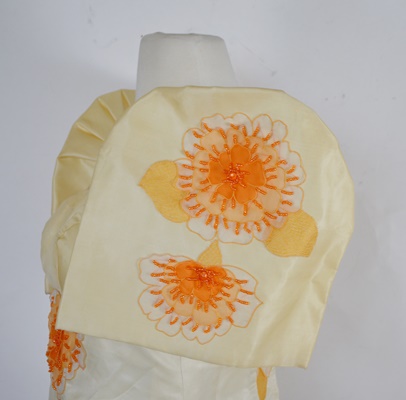 Cream and Peach Floral Applique Terno Long Dress