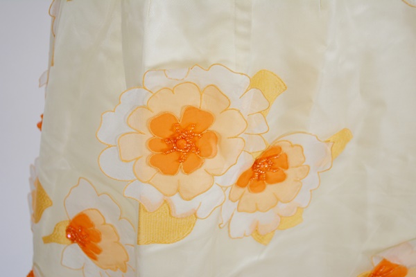 Cream and Peach Floral Applique Terno Long Dress