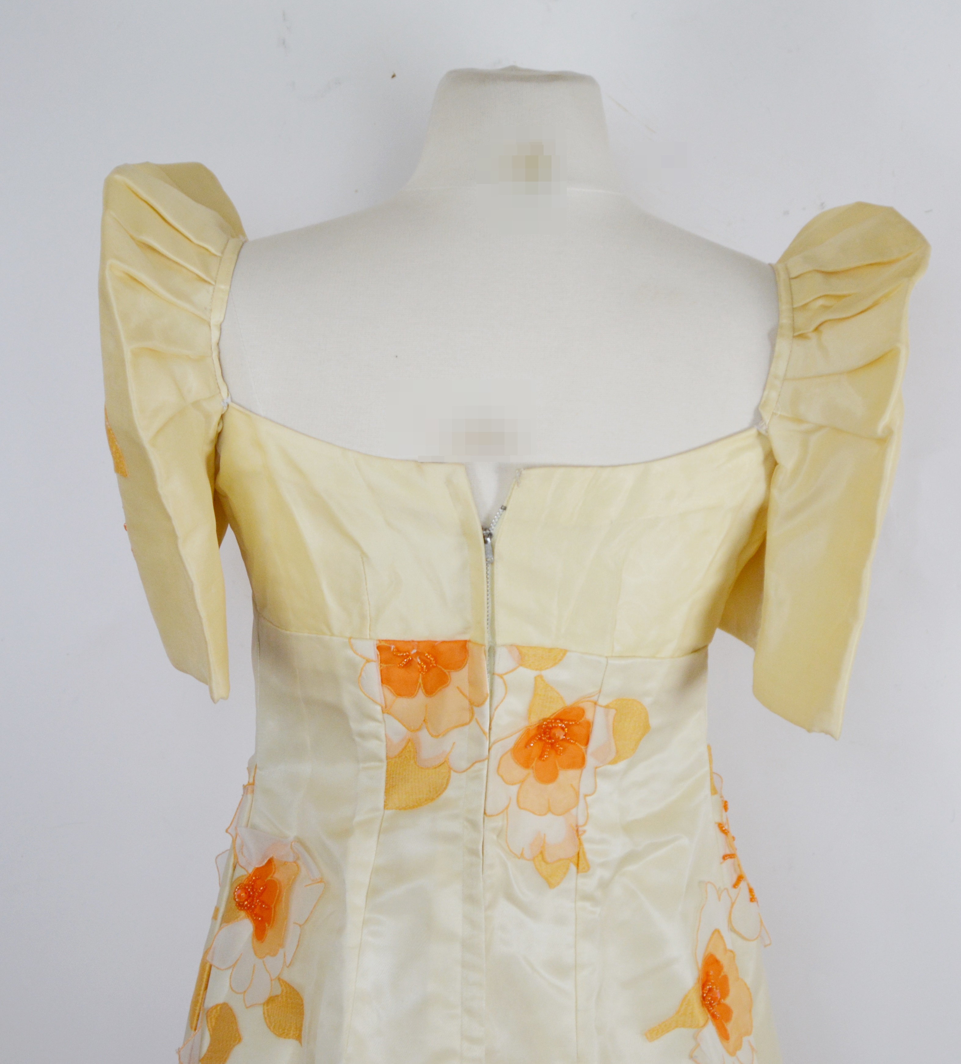 Cream and Peach Floral Applique Terno Long Dress