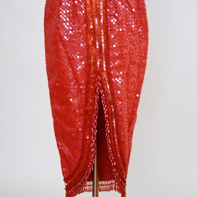 Rene B. Salud Red Sequin Terno Evening Dress