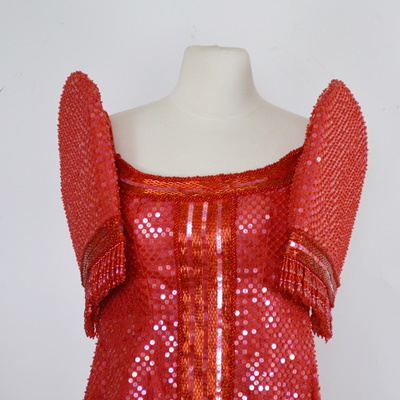 Rene B. Salud Red Sequin Terno Evening Dress