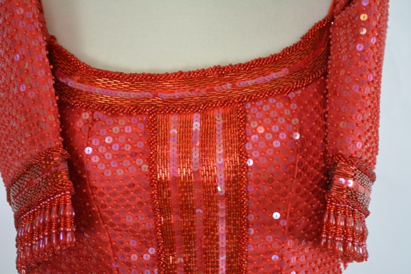 Rene B. Salud Red Sequin Terno Evening Dress