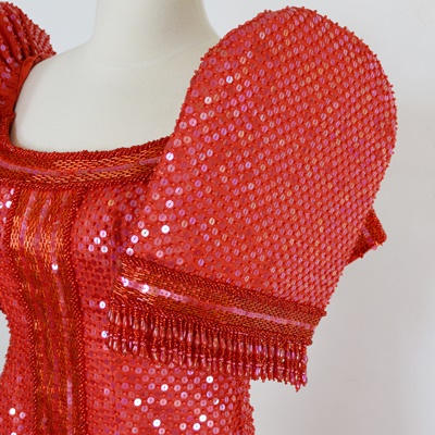 Rene B. Salud Red Sequin Terno Evening Dress