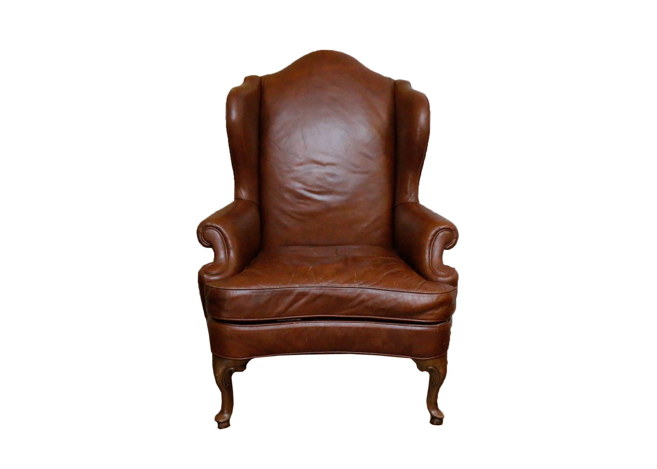 Queen Anne Style Leather Wingback Chair by Drexel Heritage