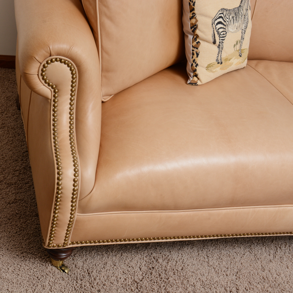 Studded Beige Leather Couch