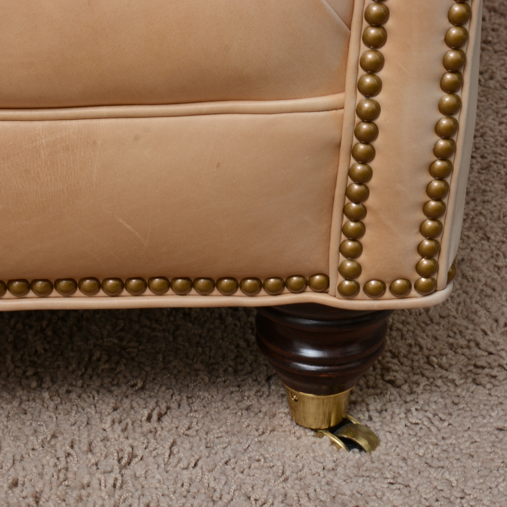 Studded Beige Leather Couch
