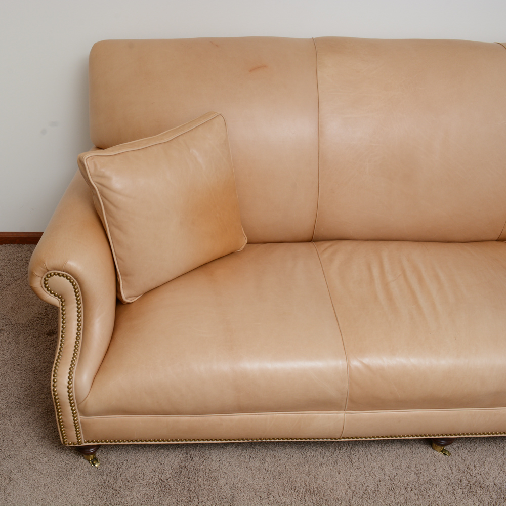 Studded Beige Leather Couch