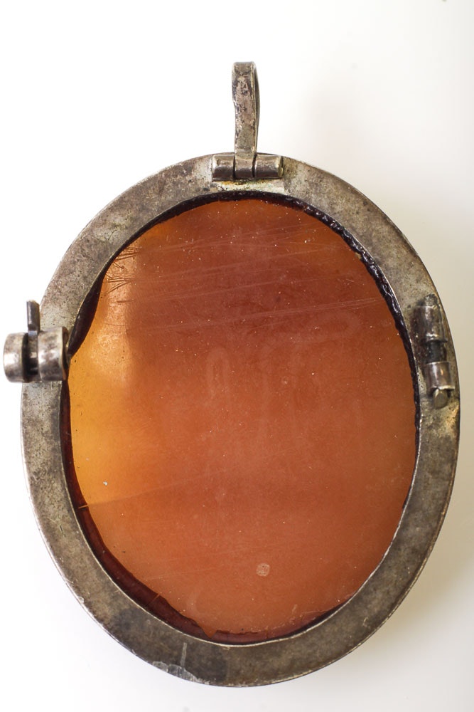 Vintage Sterling and Cameo Pendant and Gold Plated Sterling Cameo Earrings