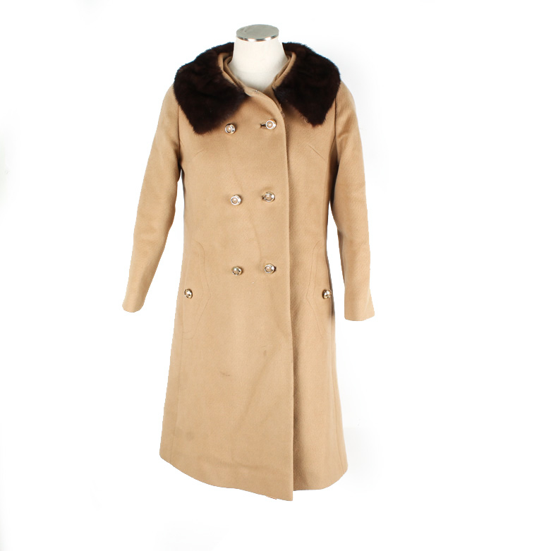 Vintage Double-Breasted Fur Collar Coat