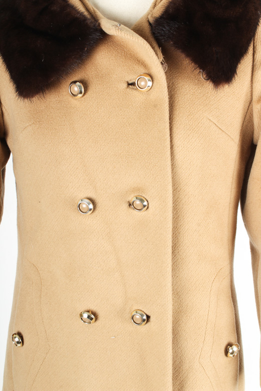 Vintage Double-Breasted Fur Collar Coat