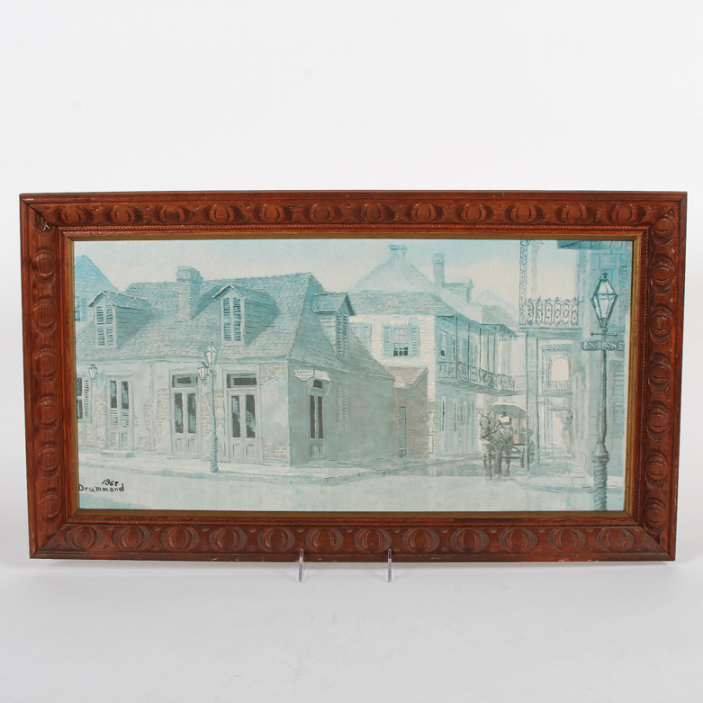 Reproduction George Drummond Mansfield Acrylic on Board Painting of Bourbon Street