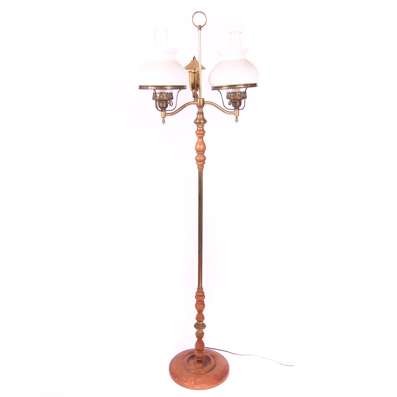 Vintage Double Socket Hurricane Floor Lamp with Hobnail Milk Glass