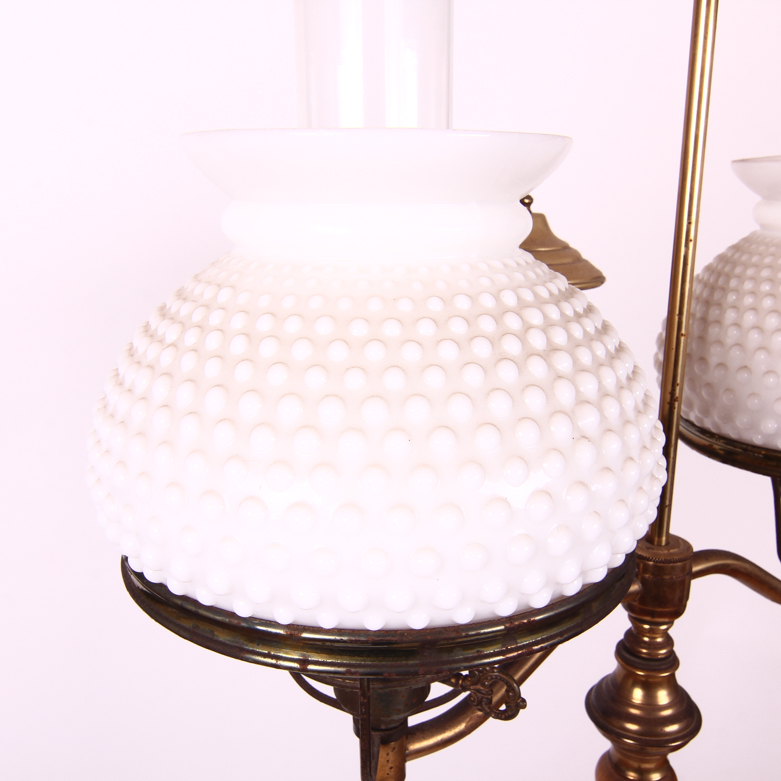 Vintage Double Socket Hurricane Floor Lamp with Hobnail Milk Glass