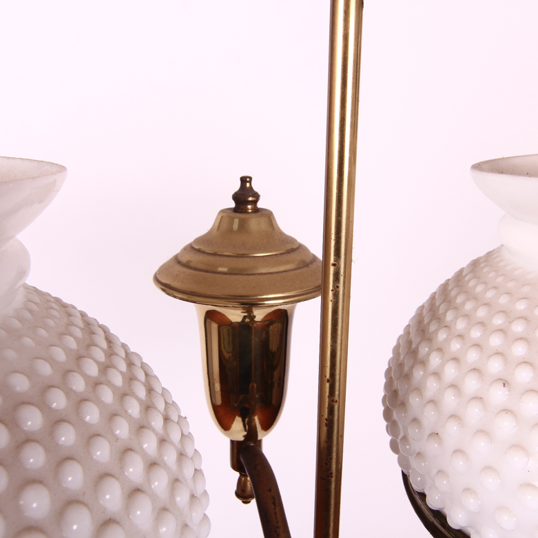 Vintage Double Socket Hurricane Floor Lamp with Hobnail Milk Glass