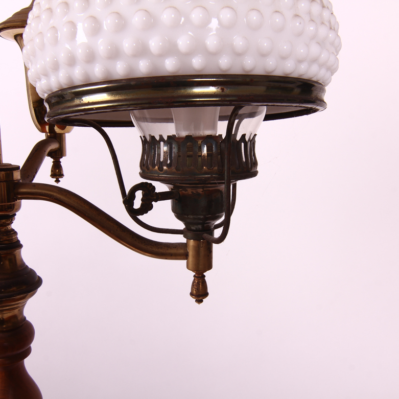 Vintage Double Socket Hurricane Floor Lamp with Hobnail Milk Glass