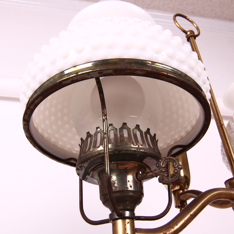 Vintage Double Socket Hurricane Floor Lamp with Hobnail Milk Glass