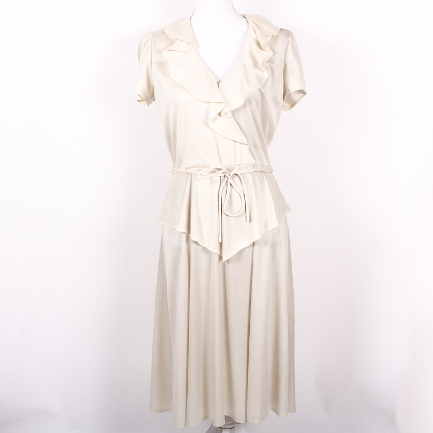 Vintage Ivory Ruffled Wrap Dress
