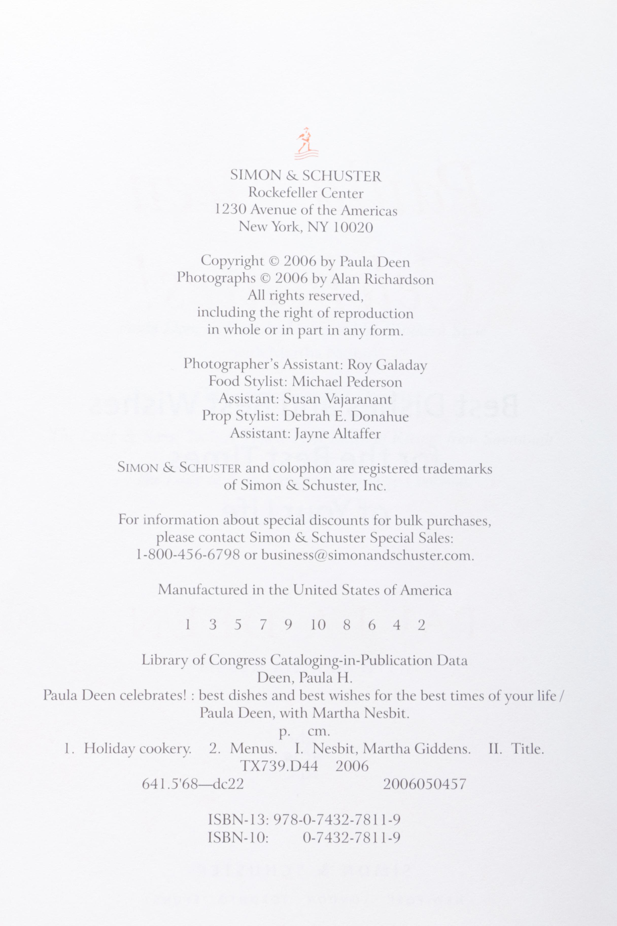 Collection of Cookbooks including "Paula Deen Celebrates!" by Paula Deen