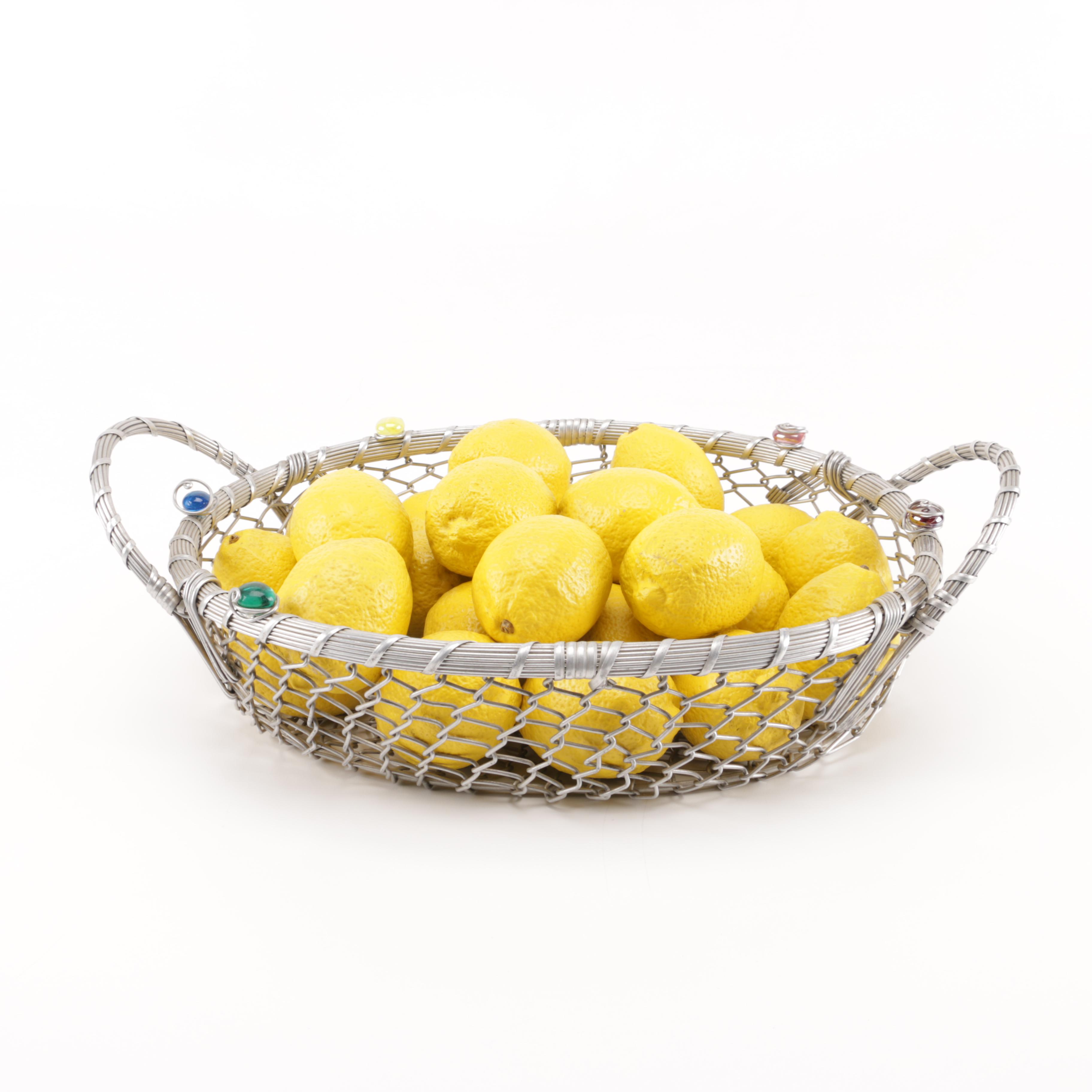 Faux Lemons in Metal Basket