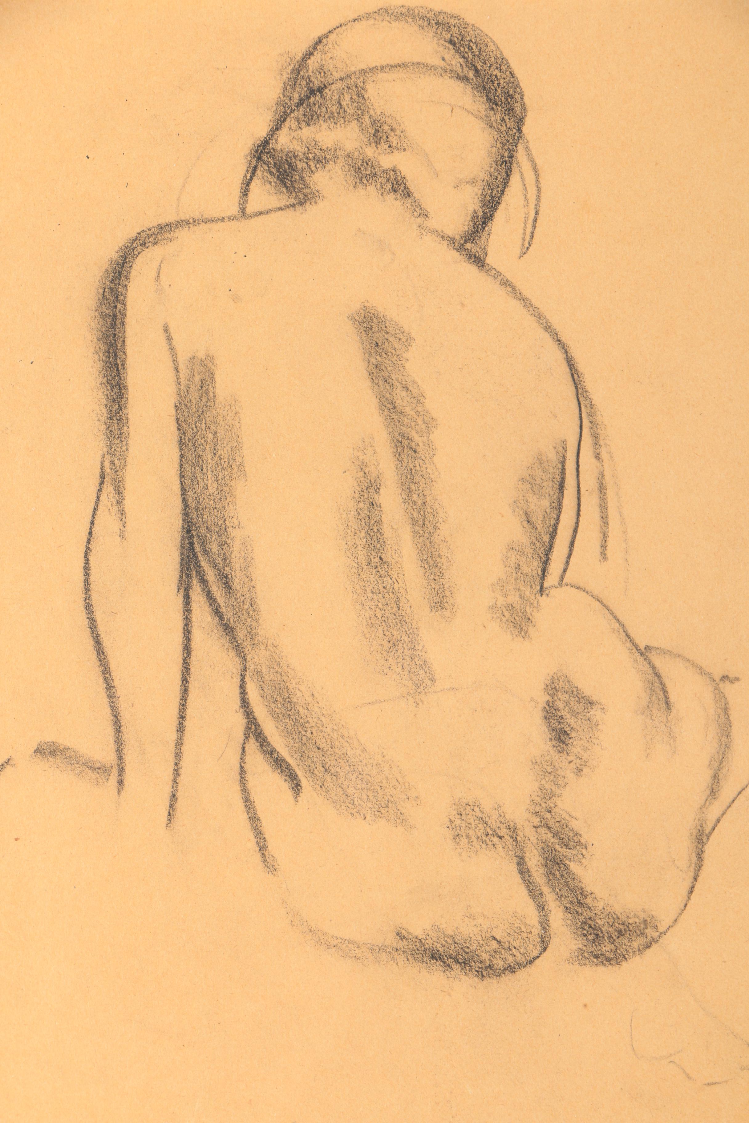 Charcoal on Paper "Untitled (Back View - Seated Nude)"