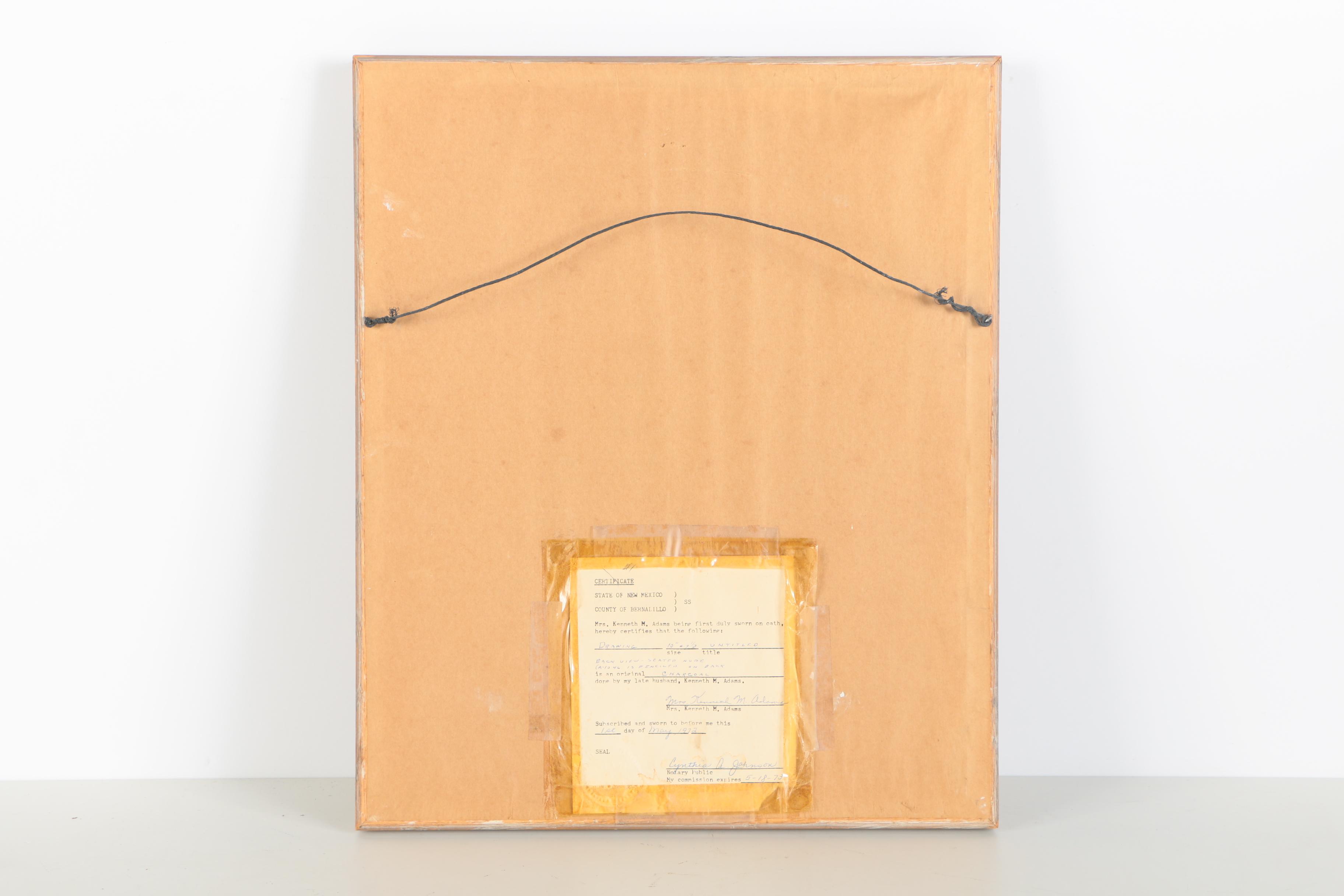 Charcoal on Paper "Untitled (Back View - Seated Nude)"