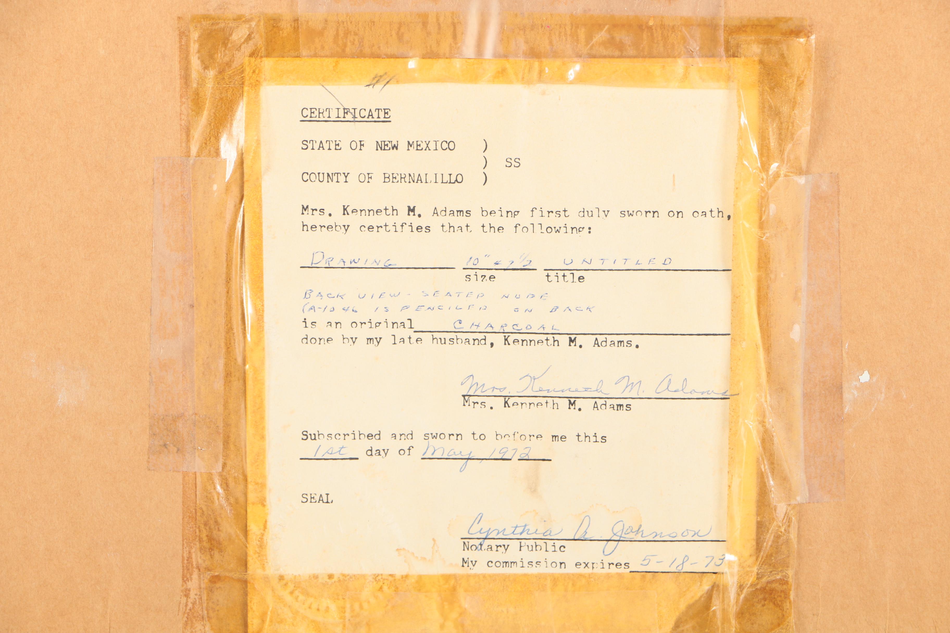 Charcoal on Paper "Untitled (Back View - Seated Nude)"