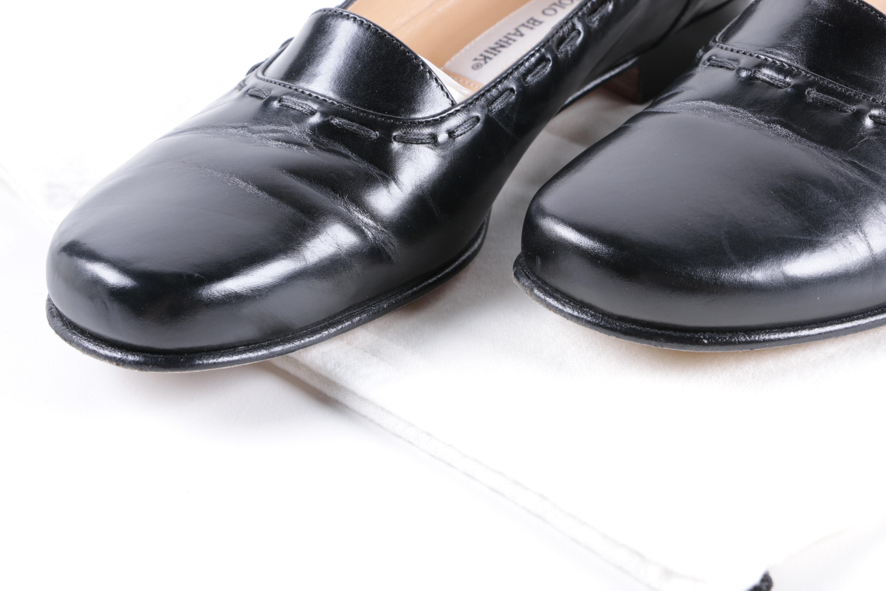 Manolo Blahnik Black Leather Loafers