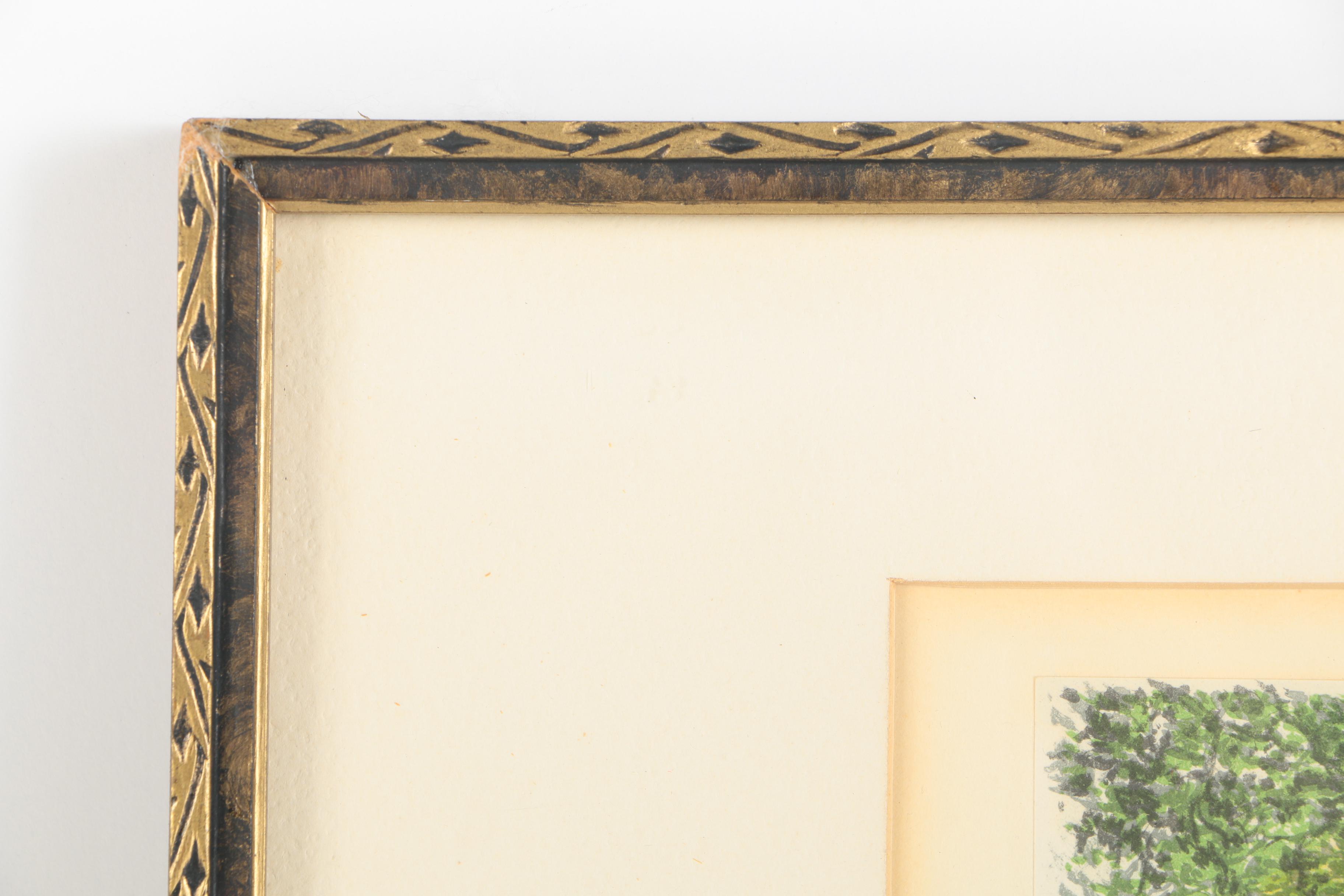 Mid Century Color Lithograph Street Scene "Paris, Les Bouquinistes"