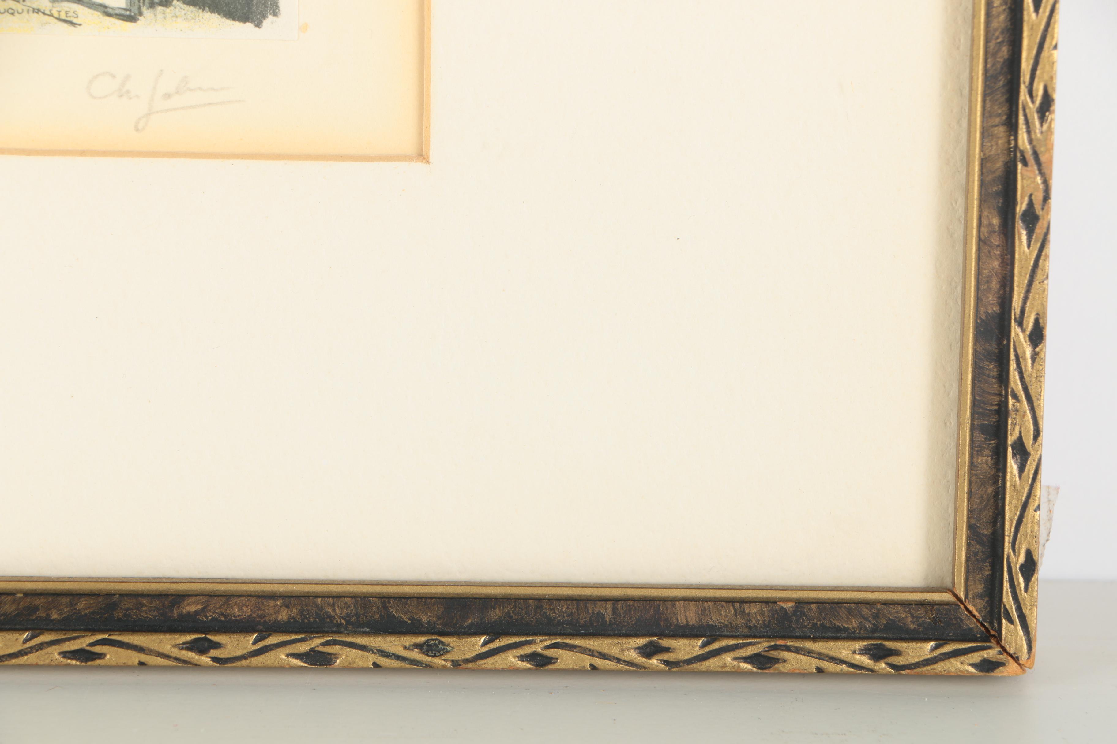 Mid Century Color Lithograph Street Scene "Paris, Les Bouquinistes"