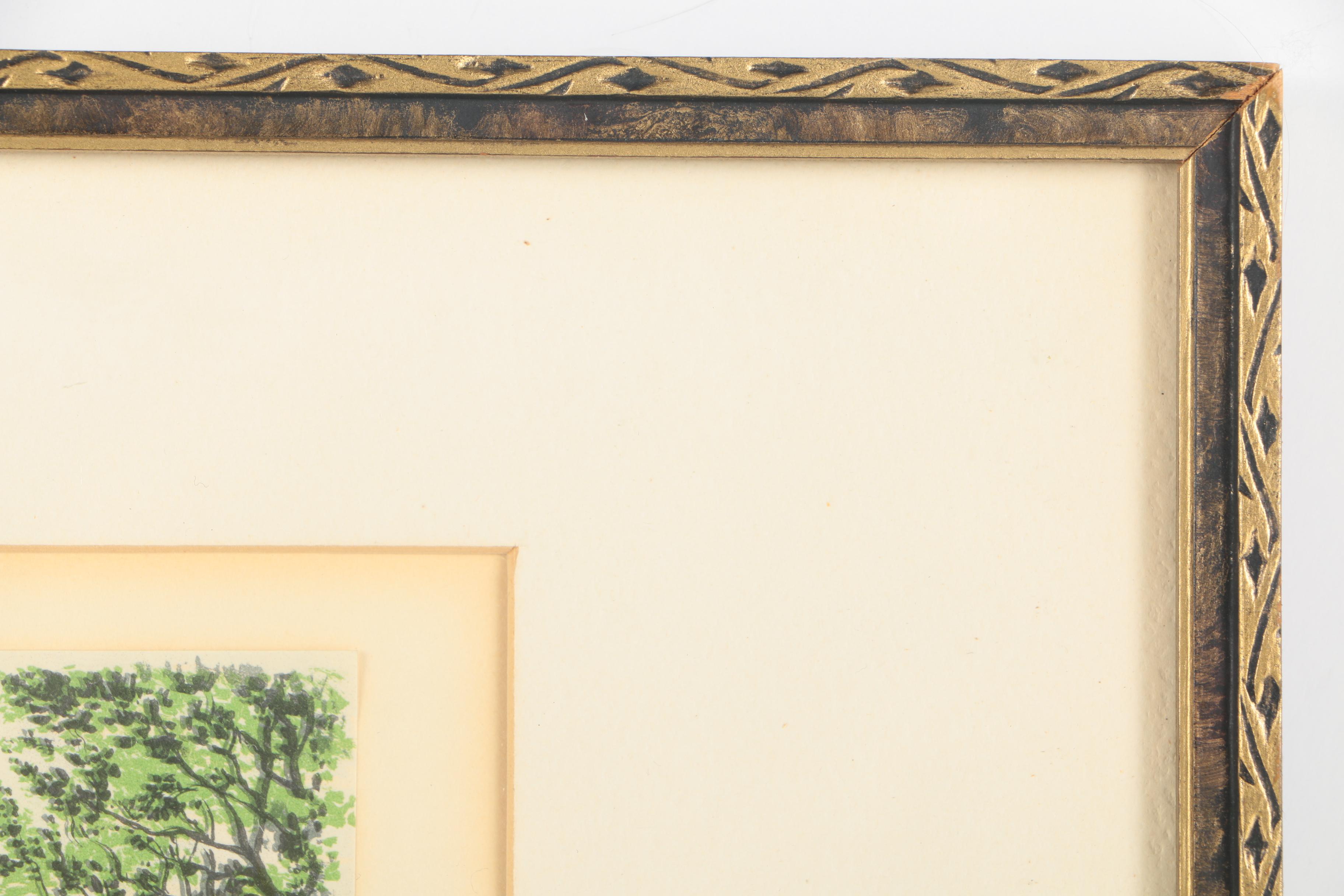 Mid Century Color Lithograph Street Scene "Paris, Les Bouquinistes"